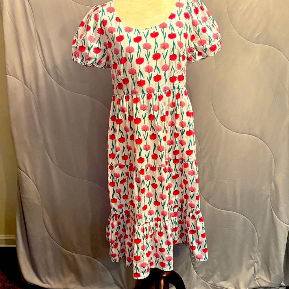 J. Crew Pink and White Tulip Midi Dress 8